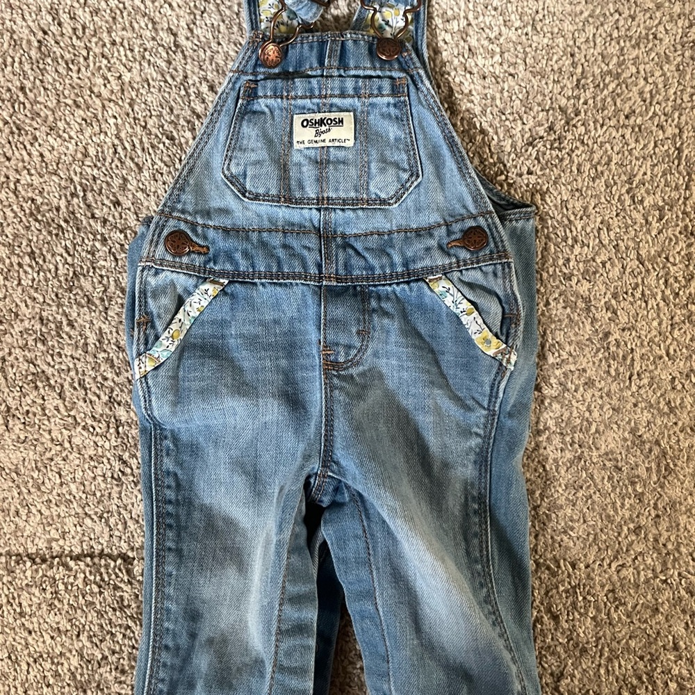 OshKosh B'gosh Kids' Blue Denim Overalls with Floral Accents